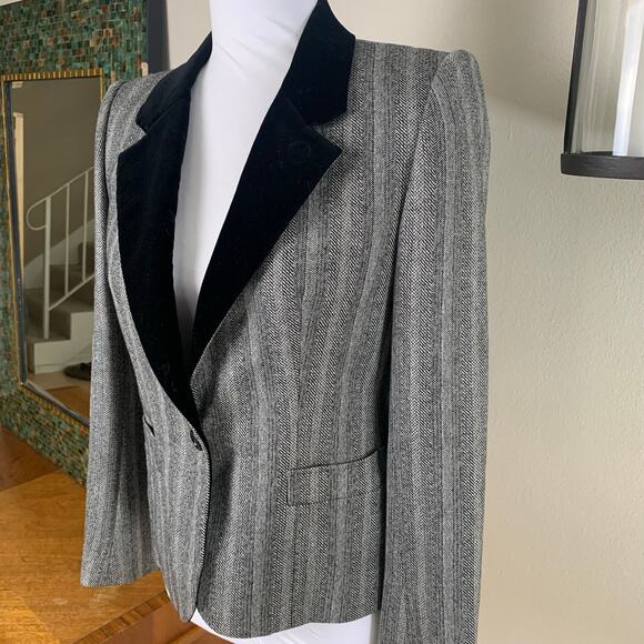 Vintage Joseph Picone Sz 4 Blazer Jacket Black Tweed Velvet Collar Wool Career - Picture 3 of 14